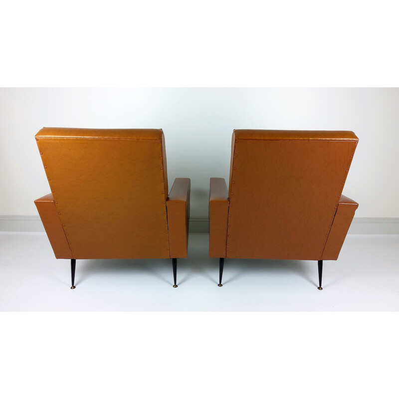 Pair of vintage armchairs in skai, 1960