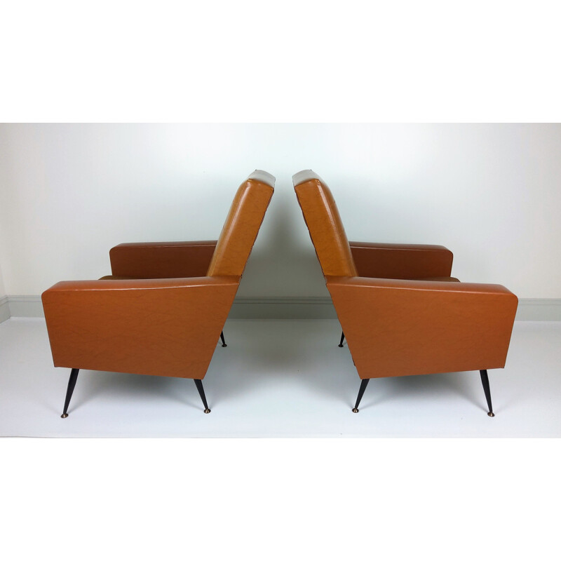 Pair of vintage armchairs in skai, 1960