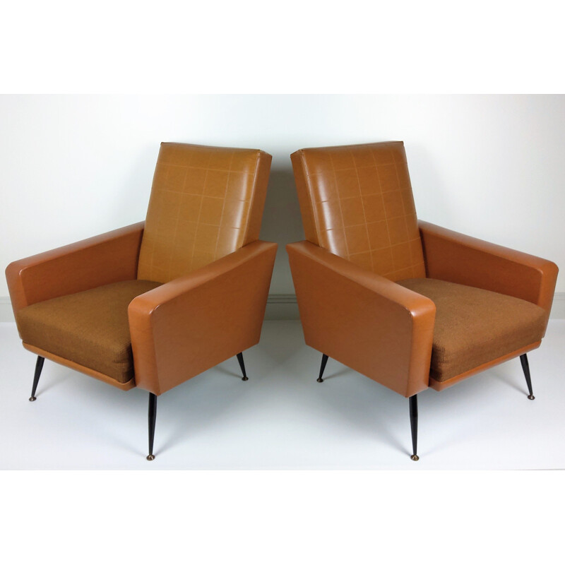 Pair of vintage armchairs in skai, 1960