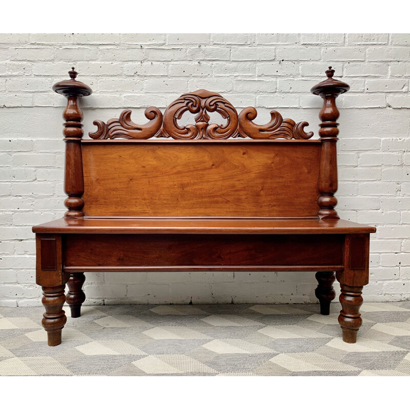 Vintage Mahogany Wood Hall Bench Victorian