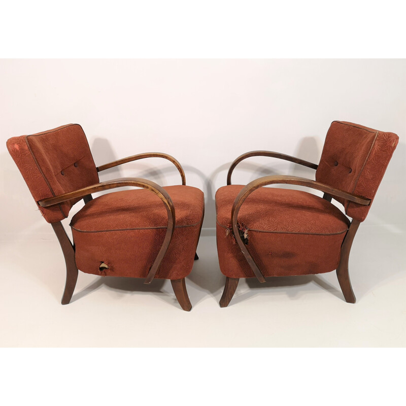 Pair of vintage armchairs by Jindřich Halabala H-237, 1950