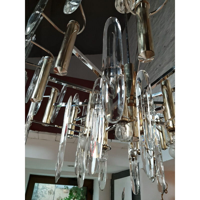 Large vintage chandelier Gaetano Sciolari Italian 1960