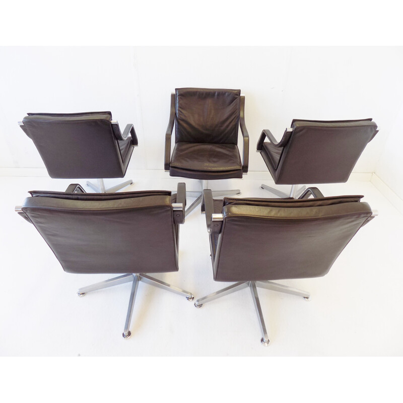 Set of 5 vintage leather conference chairs by Rudolf B. Glatzel Dreipunkt 1980s