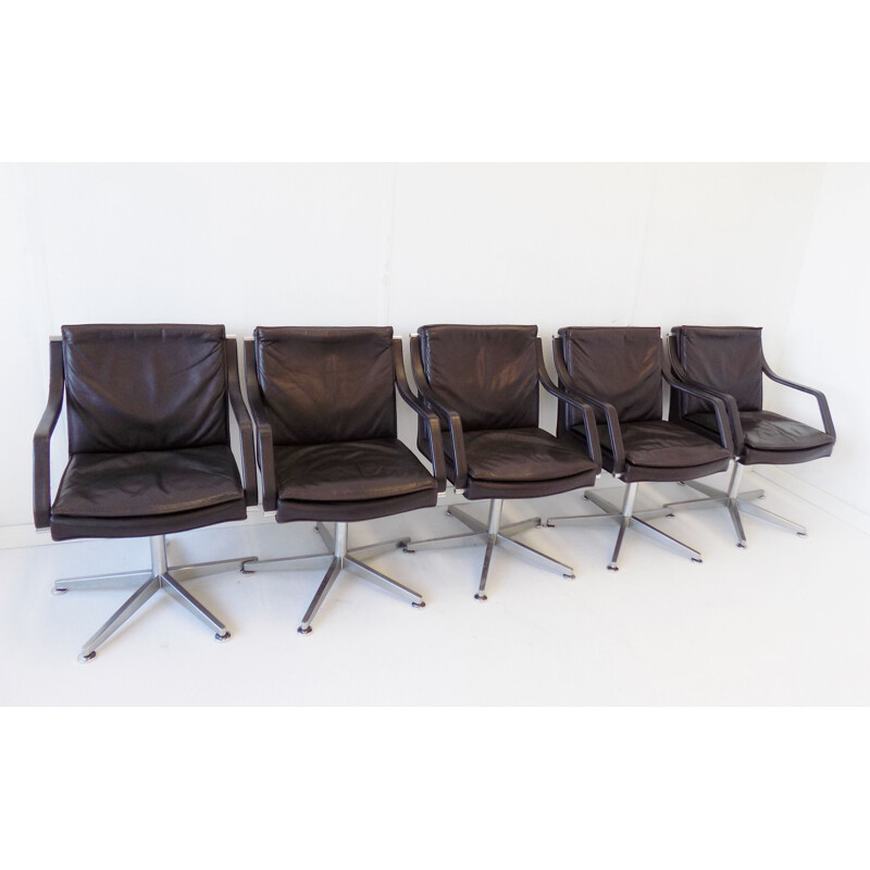 Set of 5 vintage leather conference chairs by Rudolf B. Glatzel Dreipunkt 1980s