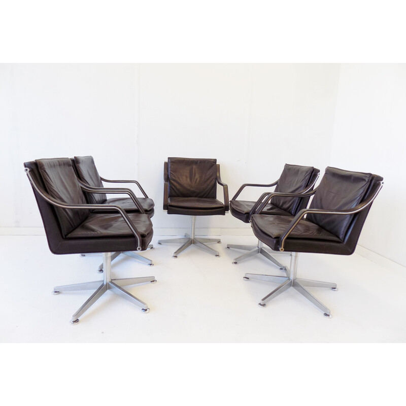 Set of 5 vintage leather conference chairs by Rudolf B. Glatzel Dreipunkt 1980s