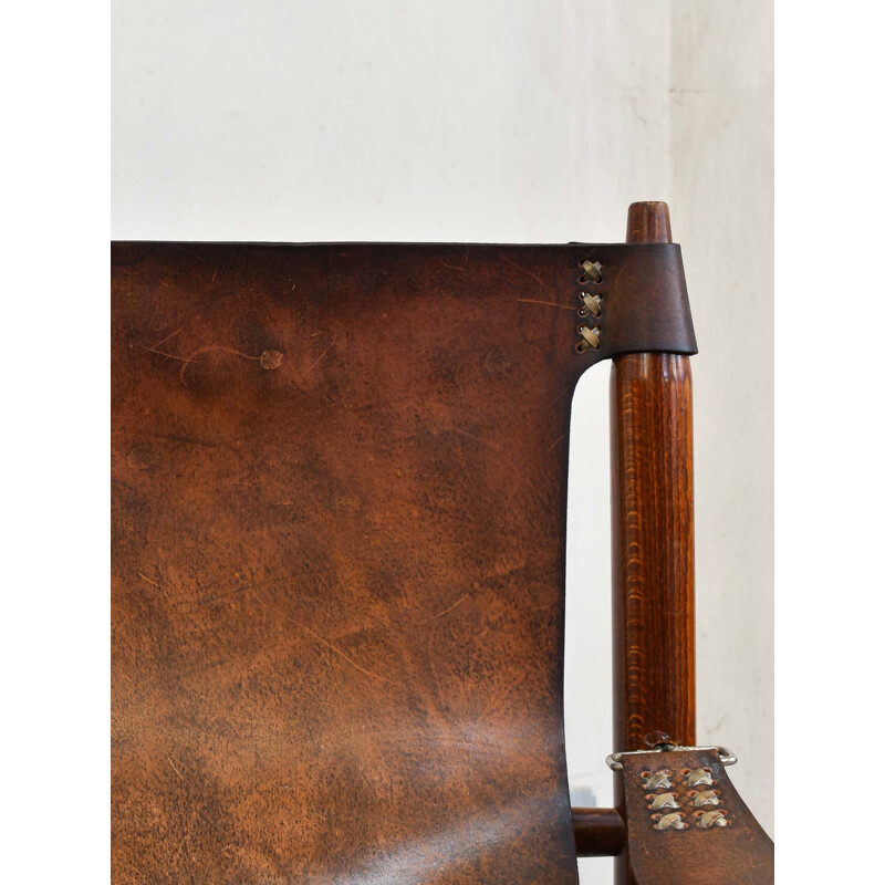 Vintage Lounge Chair with Ottoman Leather Safari
