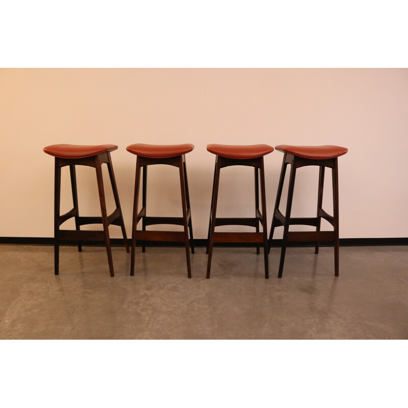 Set of 4 vintage bar stools in brazilian rosewood by Johannes Andersen Denmark 1960s