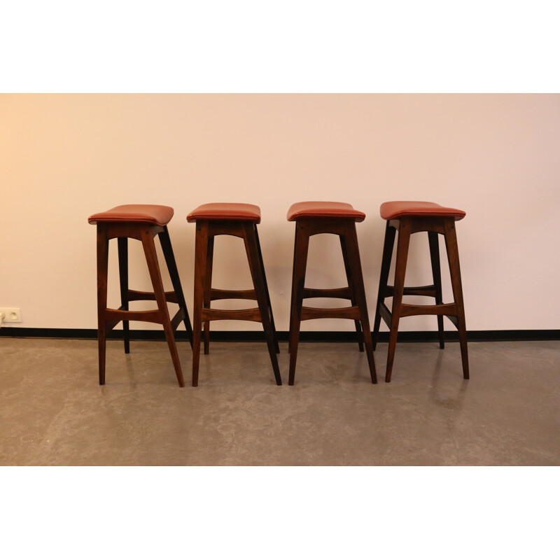 Set of 4 vintage bar stools in brazilian rosewood by Johannes Andersen Denmark 1960s