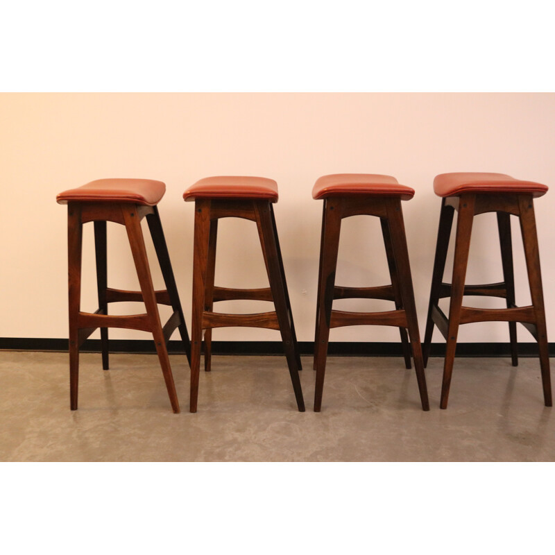 Set of 4 vintage bar stools in brazilian rosewood by Johannes Andersen Denmark 1960s