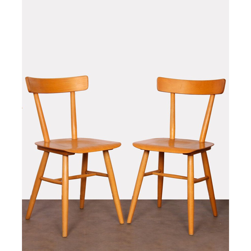 Pair of vintage wooden chairs by Ton, 1960