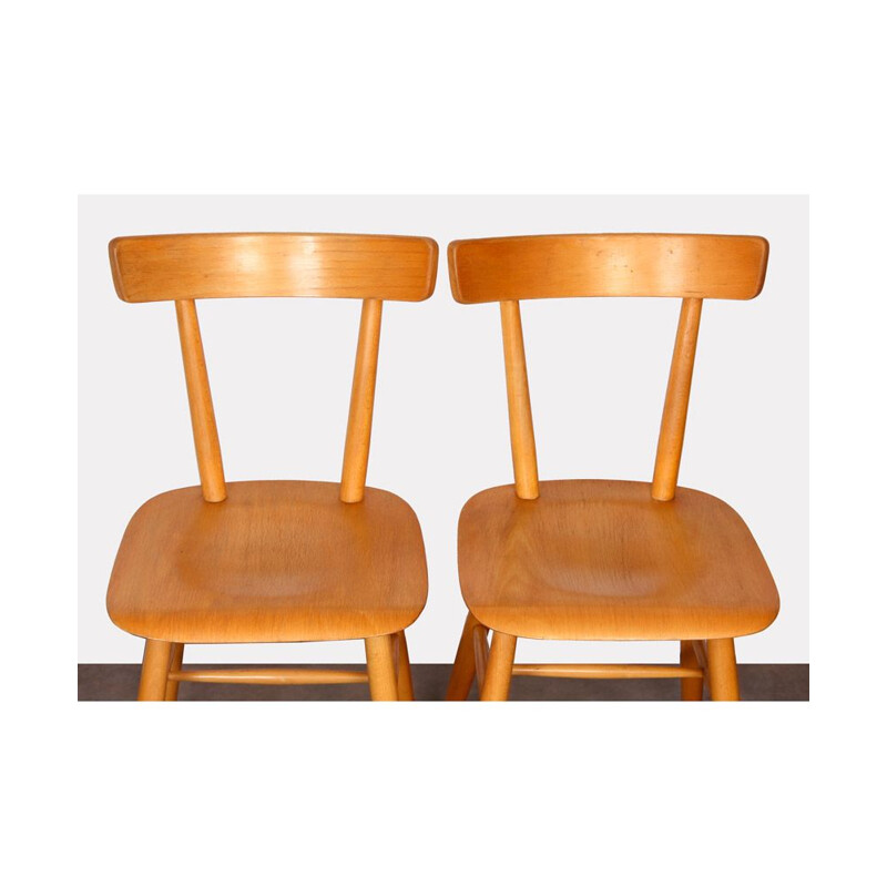 Pair of vintage wooden chairs by Ton, 1960