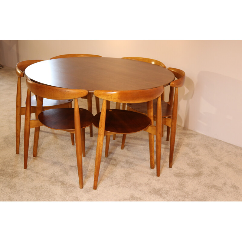 Vintage Heart dining set by Hans Wegner for Fritz Hansen Denmark 1950s