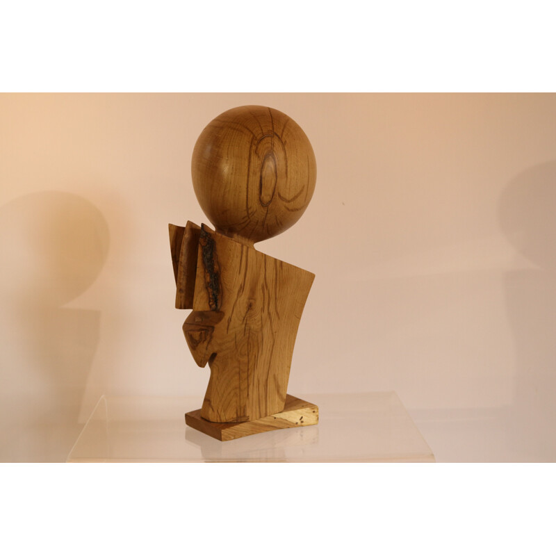 Vintage Wooden sculpture 'Dante' in oak by Claudio Di Placido 1990