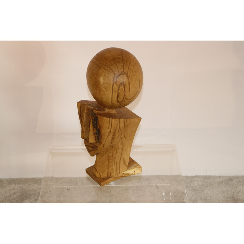 Sculpture Vintage en bois "Dante" en chêne de Claudio Di Placido 1990