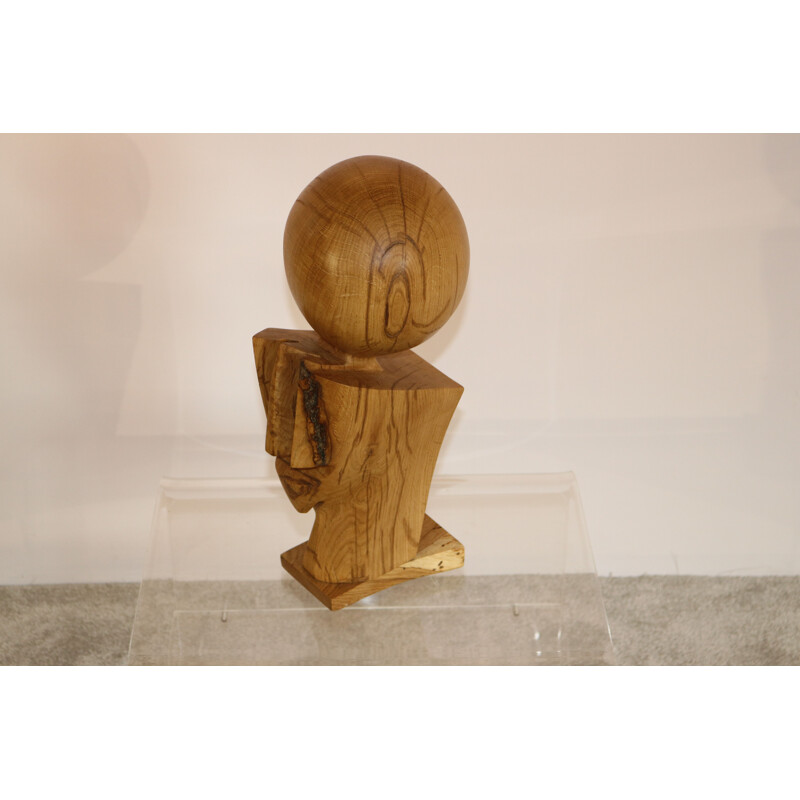 Vintage Wooden sculpture 'Dante' in oak by Claudio Di Placido 1990