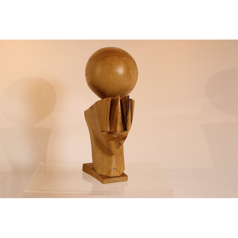 Vintage Wooden sculpture 'Dante' in oak by Claudio Di Placido 1990