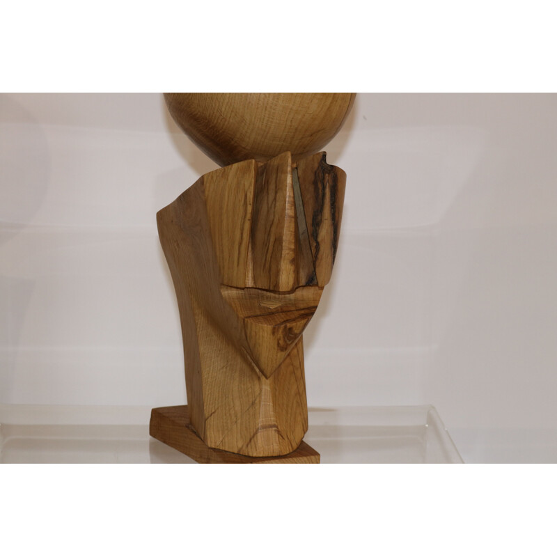 Vintage Wooden sculpture 'Dante' in oak by Claudio Di Placido 1990