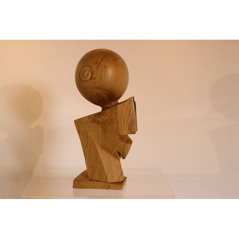 Vintage Wooden sculpture 'Dante' in oak by Claudio Di Placido 1990