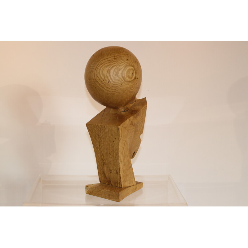 Vintage Wooden sculpture 'Dante' in oak by Claudio Di Placido 1990