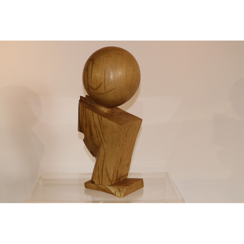 Vintage Wooden sculpture 'Dante' in oak by Claudio Di Placido 1990