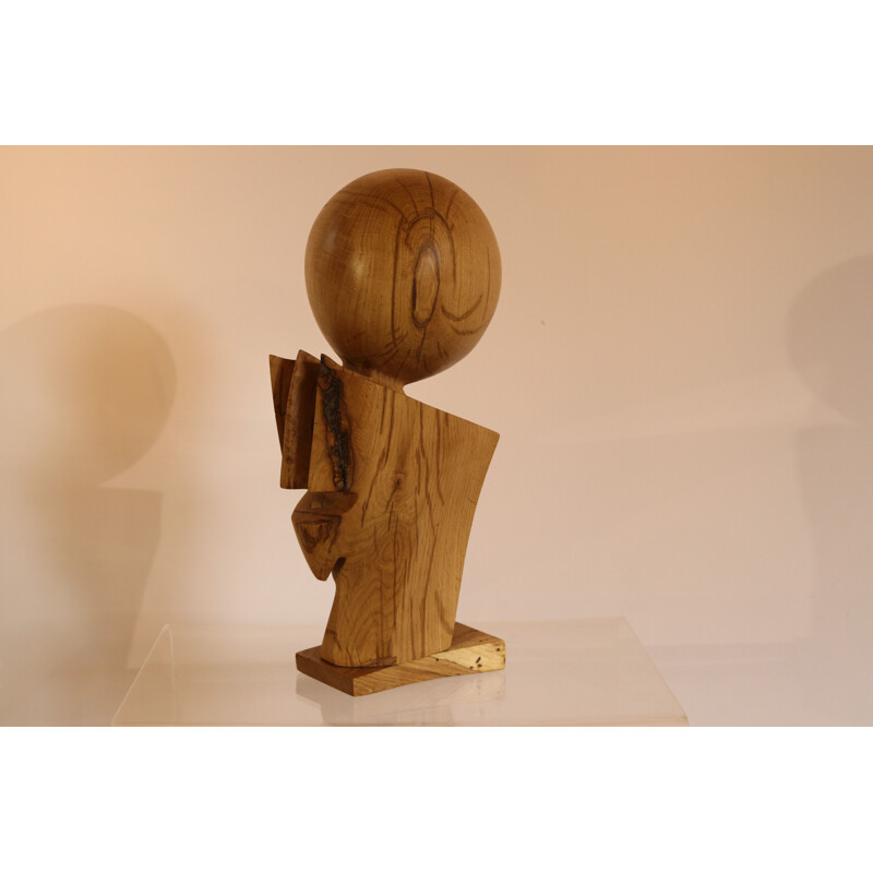 Vintage Wooden sculpture 'Dante' in oak by Claudio Di Placido 1990