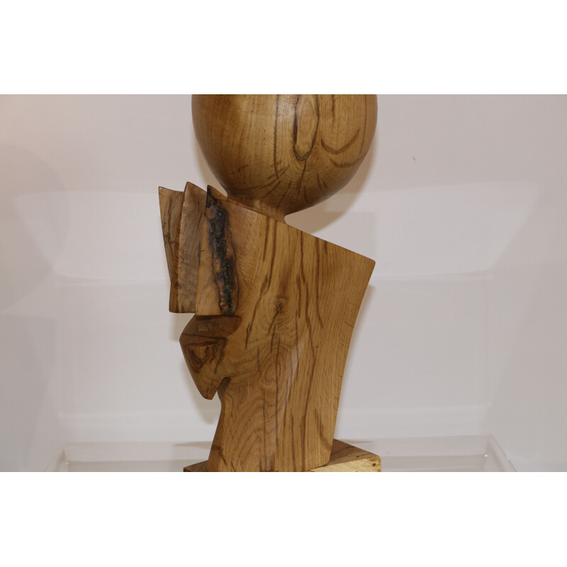 Vintage Wooden sculpture 'Dante' in oak by Claudio Di Placido 1990