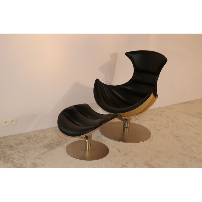 Fauteuil lounge vintage pivotante et fauteuil ottoman "Lobster" de Lund & Paarmann pour BruunMunch Danemark 2000