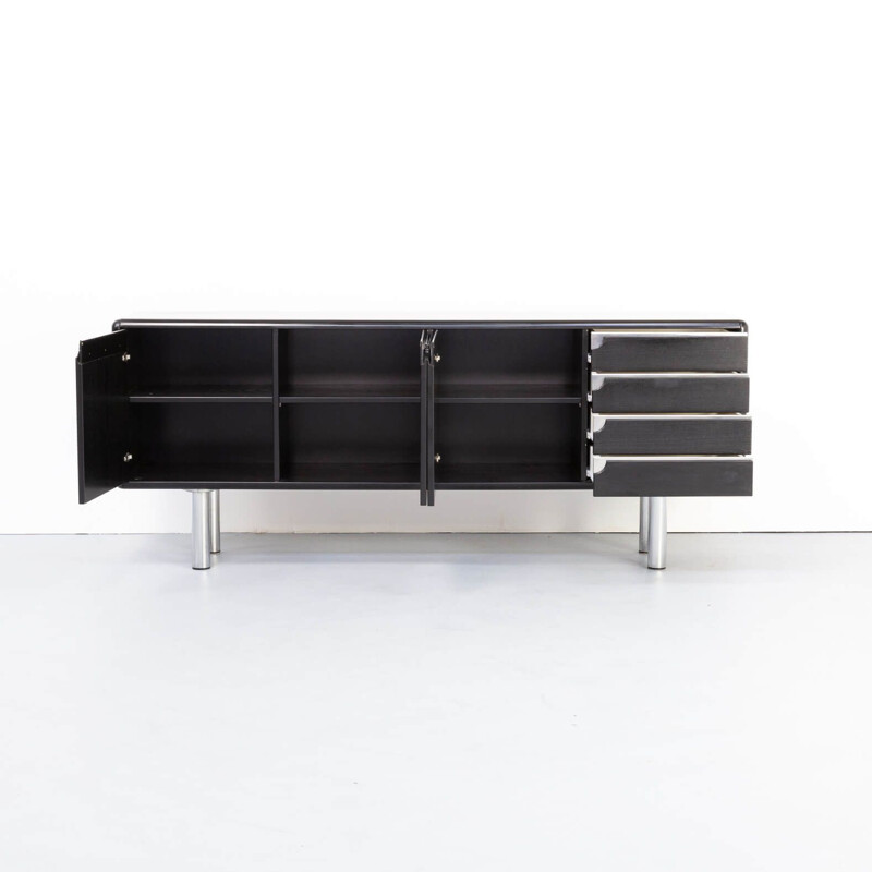 Vintage black and chrome sideboard 1980s