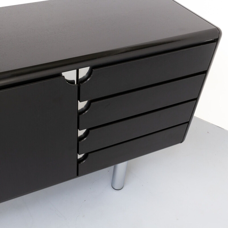 Vintage black and chrome sideboard 1980s