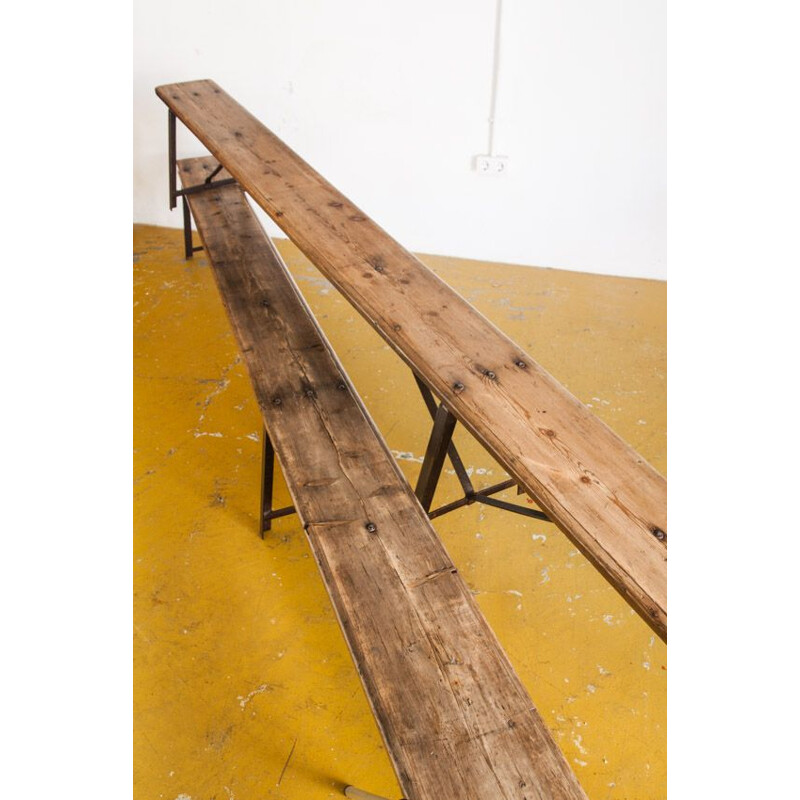 Vintage industrial benches Wood and iron treated against rust