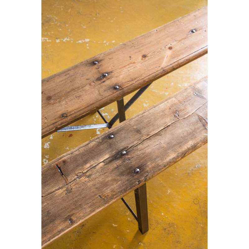 Vintage industrial benches Wood and iron treated against rust