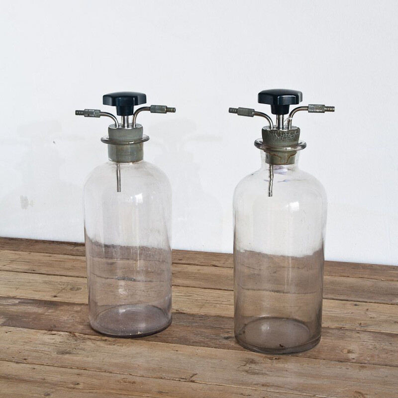 Pair of vintage glass bottles, Spain 1960