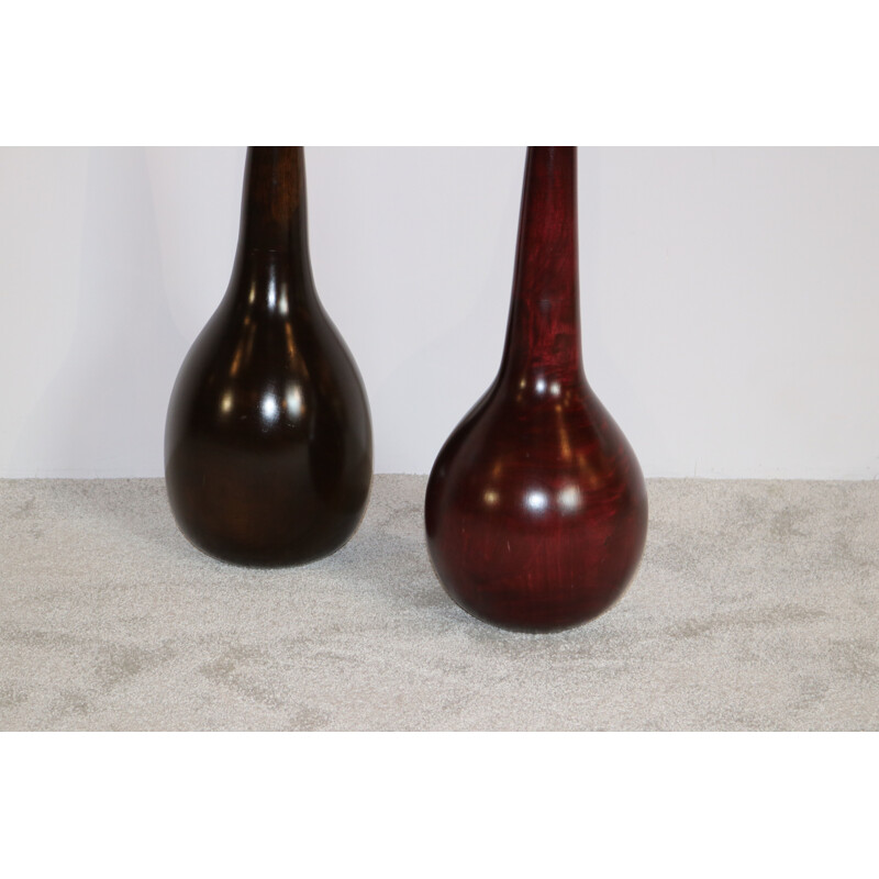 Pair of vintage XL handmade vases in exotic wood France