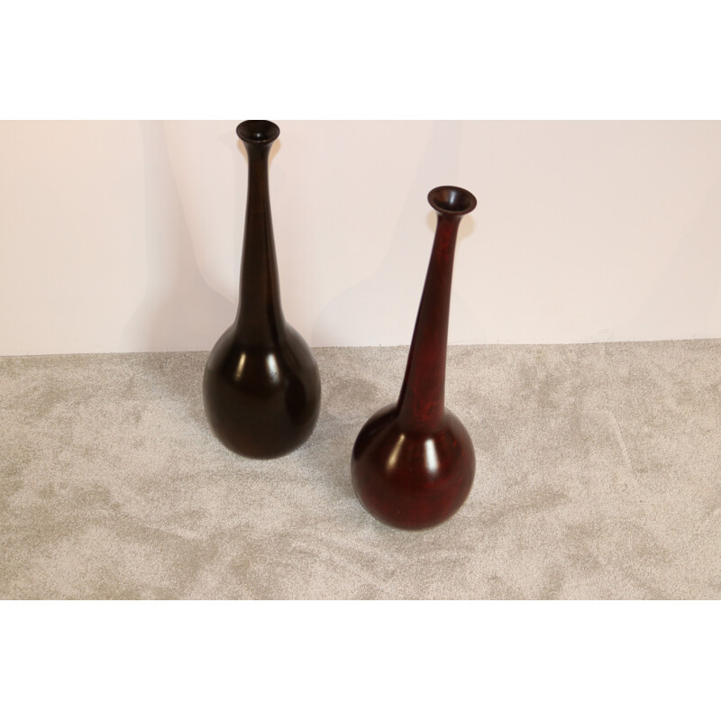 Pair of vintage XL handmade vases in exotic wood France