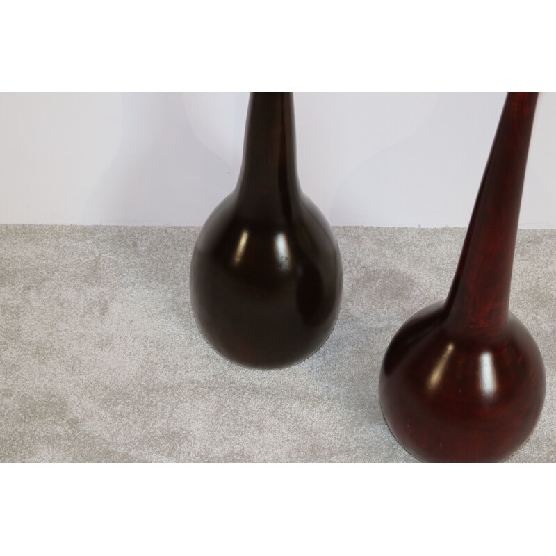 Paire de vases vintage XL en bois exotique France