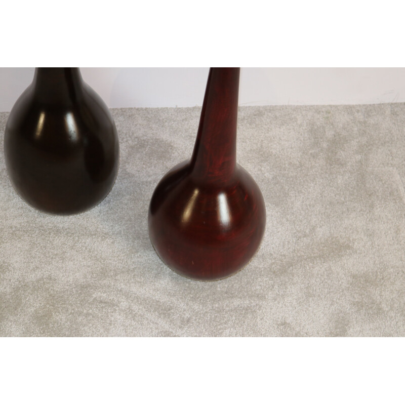 Pair of vintage XL handmade vases in exotic wood France