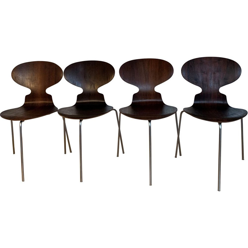 Set Of 4 Vintage Roosewood Ant Chairs By Arne Jacobsen For Fitz Hansen