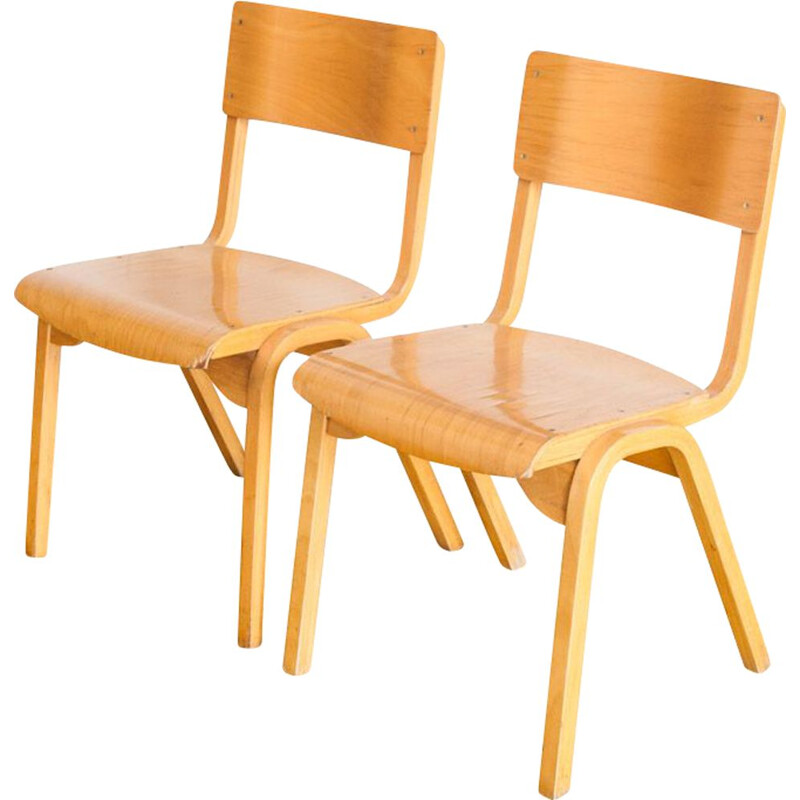 Pair of vintage UK school chairs, 1970