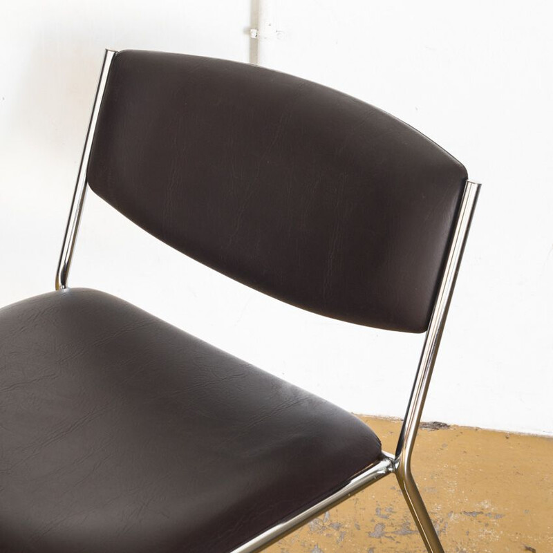 Vintage low chair in leatherette and chromed iron France 1980