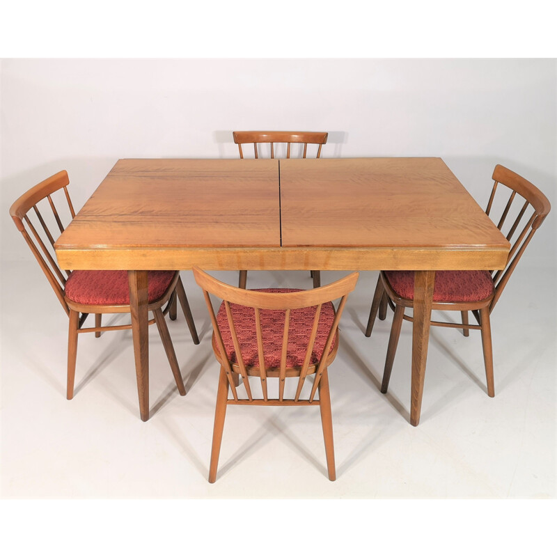 Set of 5 vintage Dining Chairs and Table Set from Tatra, 1970s