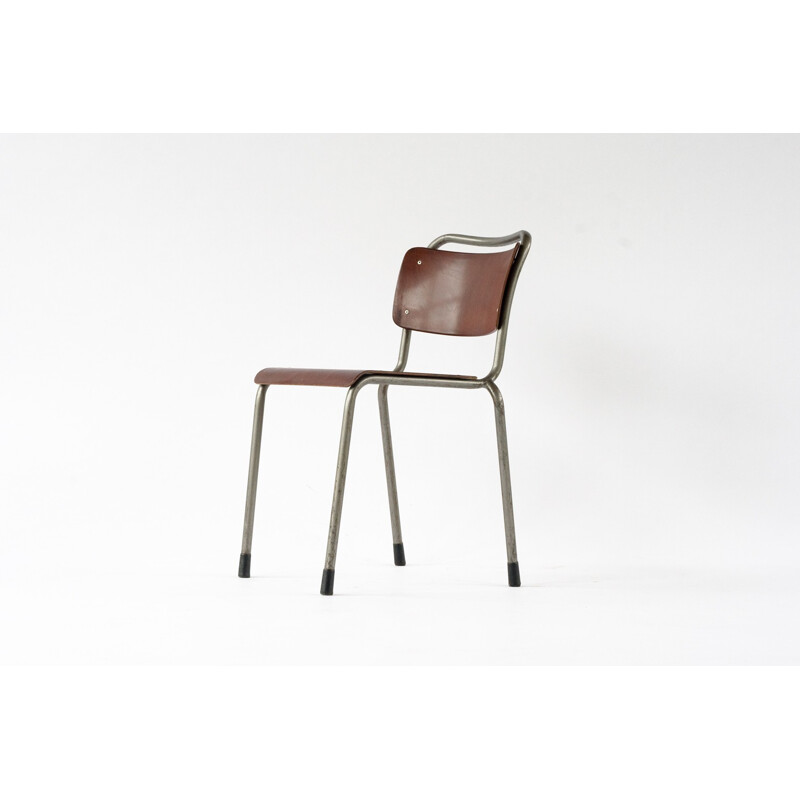 Ensemble de 8 chaises industrielles en bois et métal, W.H. GISPEN - 1952
