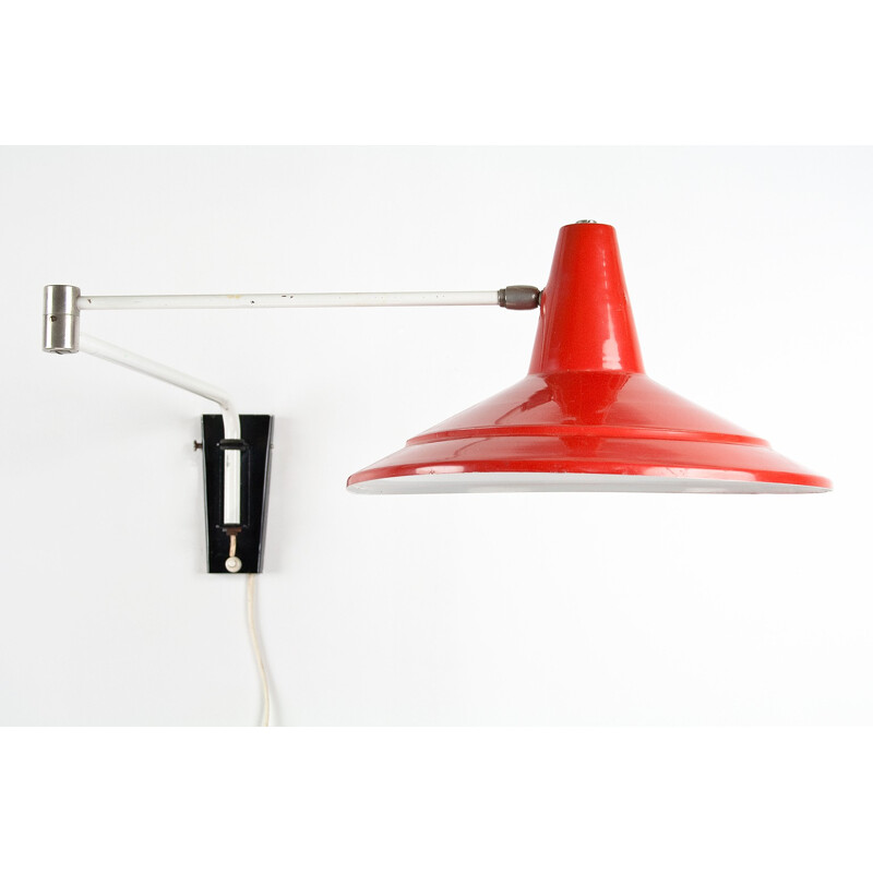 Anvia articulated wall lamp in red metal, J.J.M. HOOGERVORST - 1960s