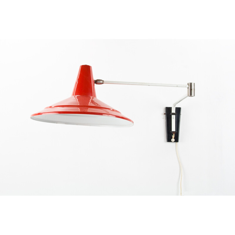 Anvia articulated wall lamp in red metal, J.J.M. HOOGERVORST - 1960s