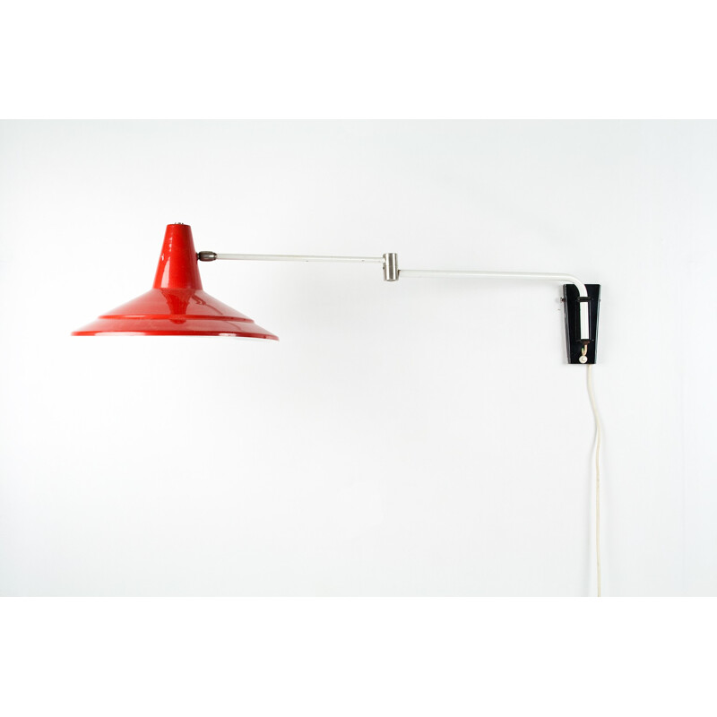 Anvia articulated wall lamp in red metal, J.J.M. HOOGERVORST - 1960s