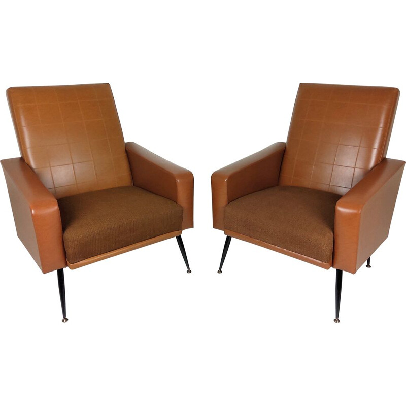 Pair of vintage armchairs in skai, 1960