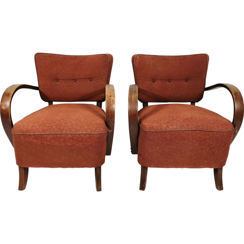 Pair of vintage armchairs by Jindřich Halabala H-237, 1950