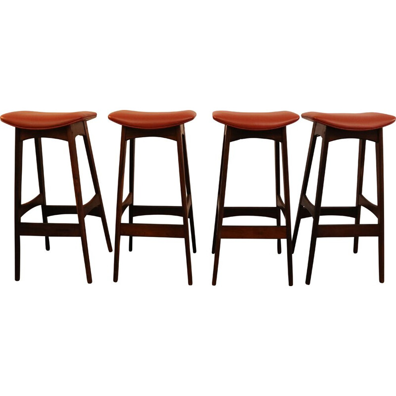 Set of 4 vintage bar stools in brazilian rosewood by Johannes Andersen Denmark 1960s