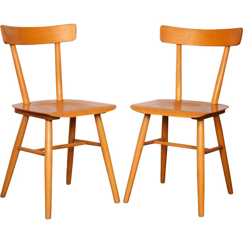 Pair of vintage wooden chairs by Ton, 1960