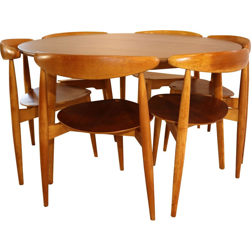 Vintage Heart dining set by Hans Wegner for Fritz Hansen Denmark 1950s