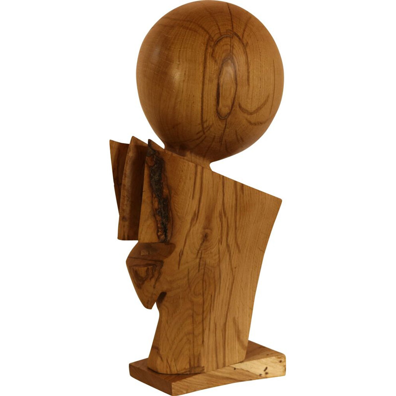 Vintage Wooden sculpture 'Dante' in oak by Claudio Di Placido 1990